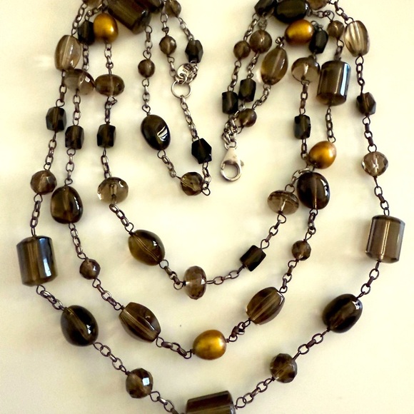 Lucas Lameth LUC Sterling Silver Brown Glass Triple Strand Necklace - Picture 4 of 4